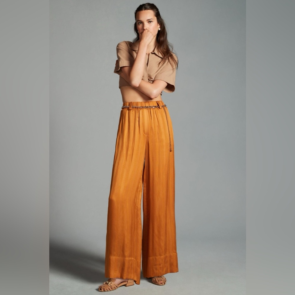 Anthropologie Eternal Wide-Leg Pants High Waist BROWN MOTIF Size S